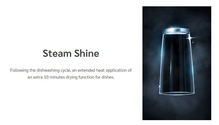 قابلیت Steam Shine برای خشک شدن و درخشندگی بهتر ظروف در ماشین ظرفشویی هیتاچی HDF-F158